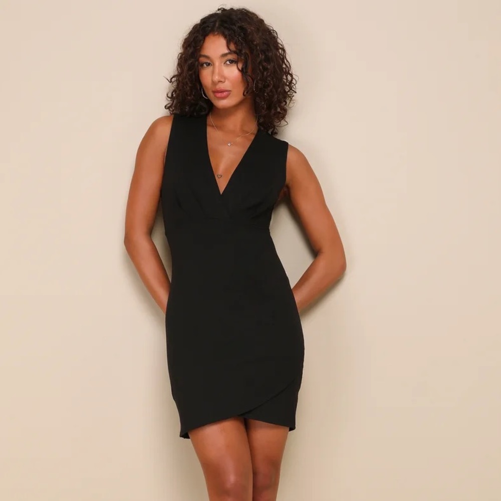 Lulus Cocktail Hour Black Sleeveless Tulip Mini Dress